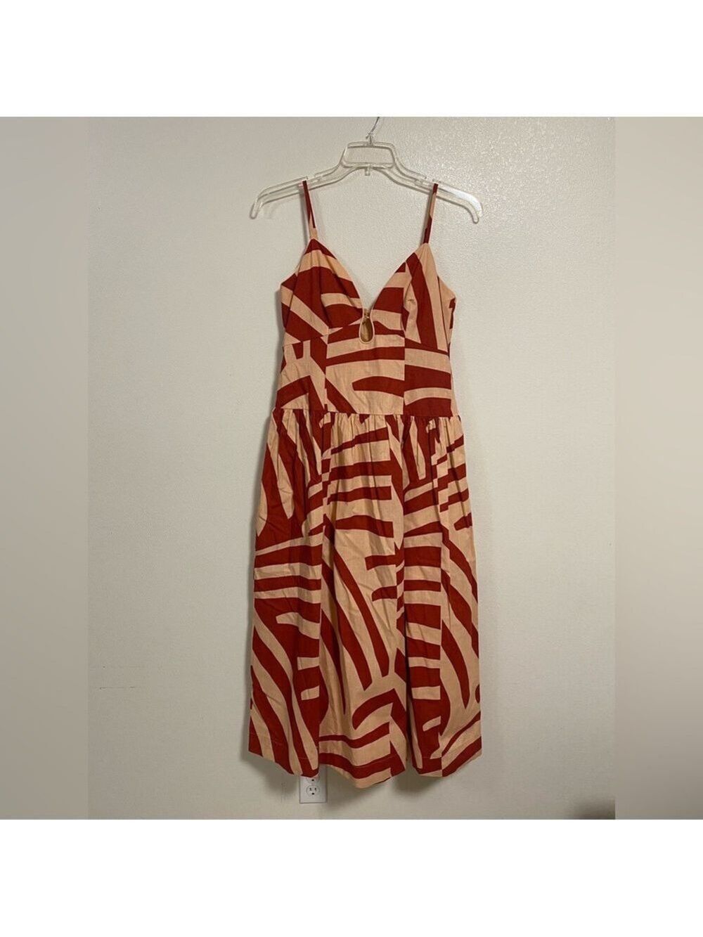 Mon Renn Dress Women Size Medium Tropical Print Surreal Midi Dress Cotton NWT